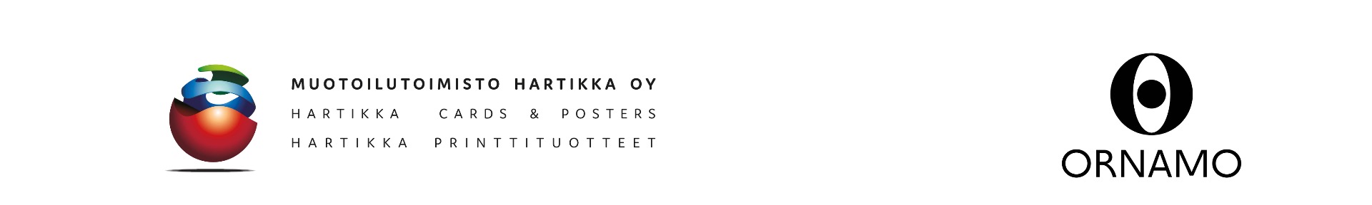 Muotoilutoimisto Hartikka logo, aputoiminimet Hartikka Cards & Posters ja Hartikka Printtituotteet. Ornamon jäsen. 